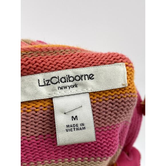 LIZ CLAIBORNE Women's Pink-Orange Striped Knit Button Mock-Neck Sweater SZ M - Picture 7 of 10